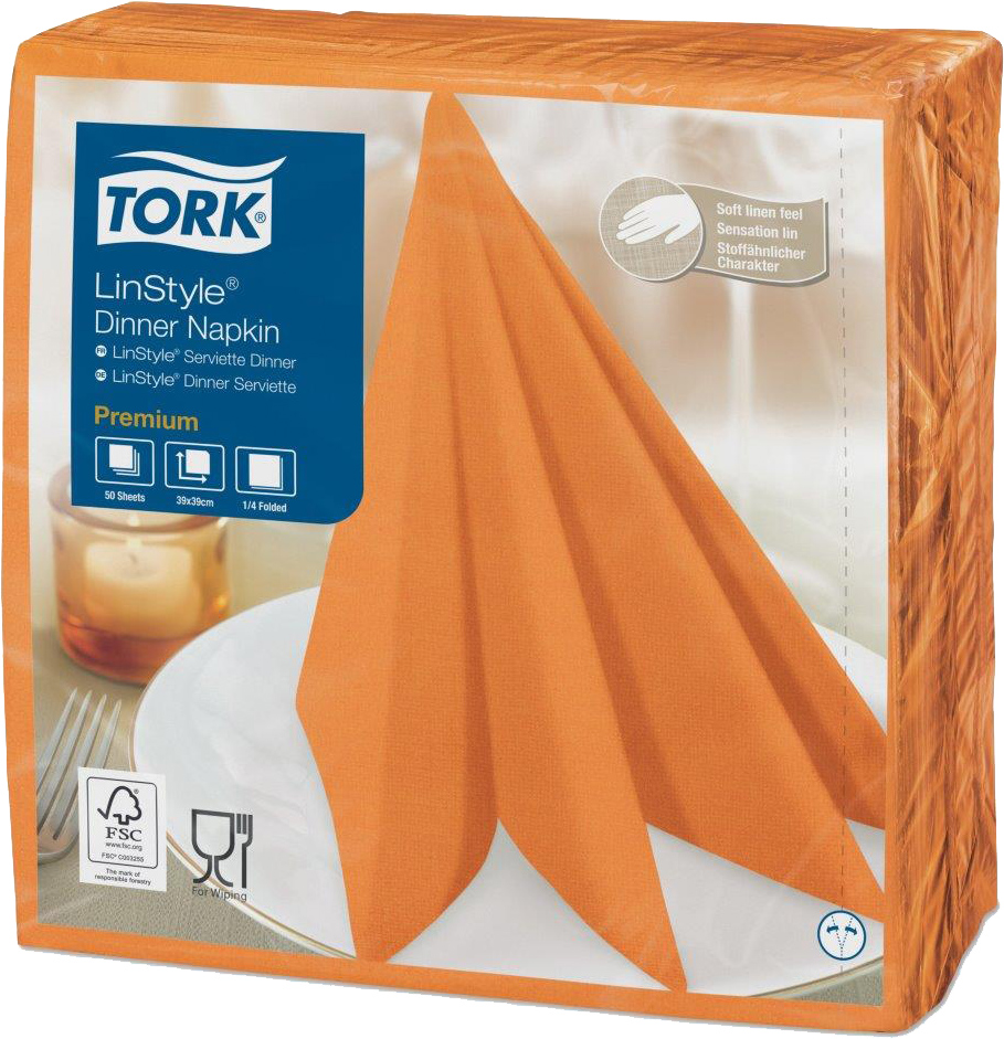 

Салфетки декоративные Tork LinStyle Premium 39х39 оранжевые 50 шт