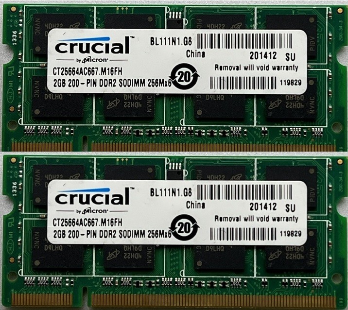 Оперативная память Micron SoDimm 4Gb (2*2Gb) DDR2 667MHz PC2-5300 CL5 ...