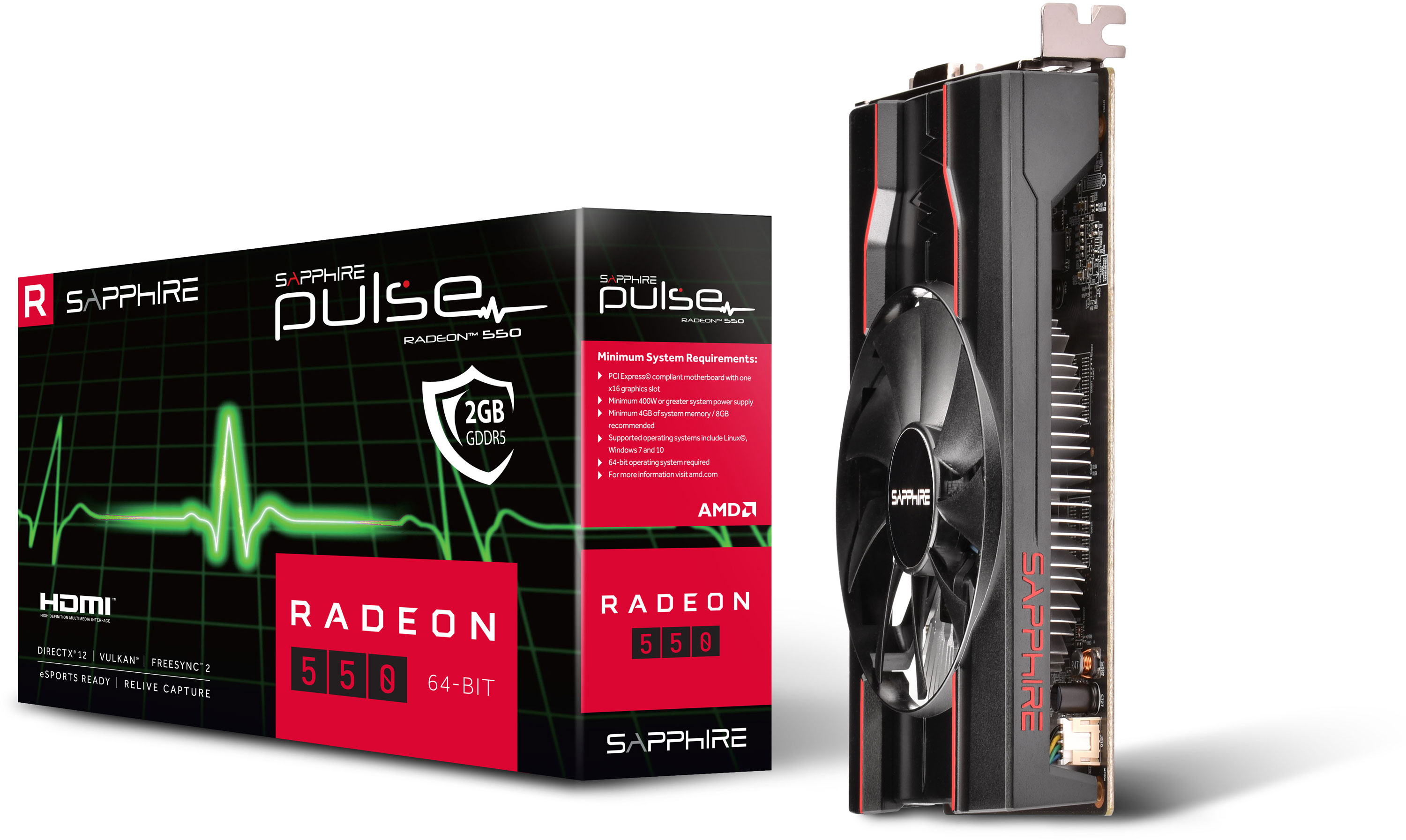 Видеокарта Sapphire PCI-Ex Radeon RX 550 Pulse 2GB GDDR5 (64bit)  (1206/6000) (DVI-D, HDMI, DisplayPort) (11268-21-20G) – фото, отзывы,  характеристики в интернет-магазине ROZETKA | Купить в Украине: Киеве,  Харькове, Днепре, Одессе, Запорожье, Львове