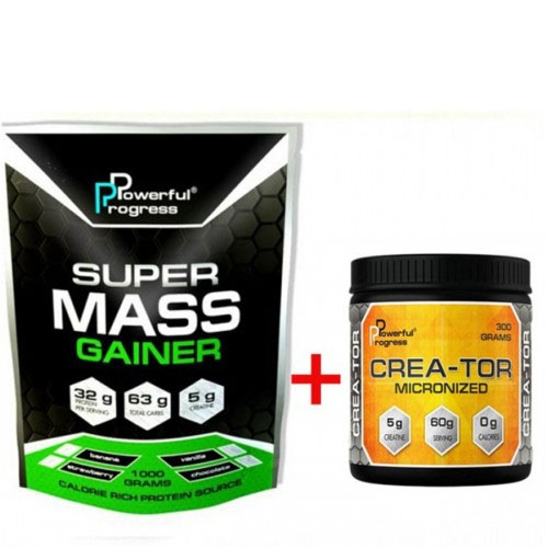 

Комплект Гейнер Powerful Progress Super Mass Gainer 1 кг Клубника + Креатин Powerful Progress Crea-Tor Micronized, 300 г - Без вкуса (125584)