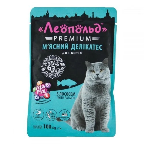 Влажный корм для котов Леопольд Premium с лососем 100г (4820185492324 ...