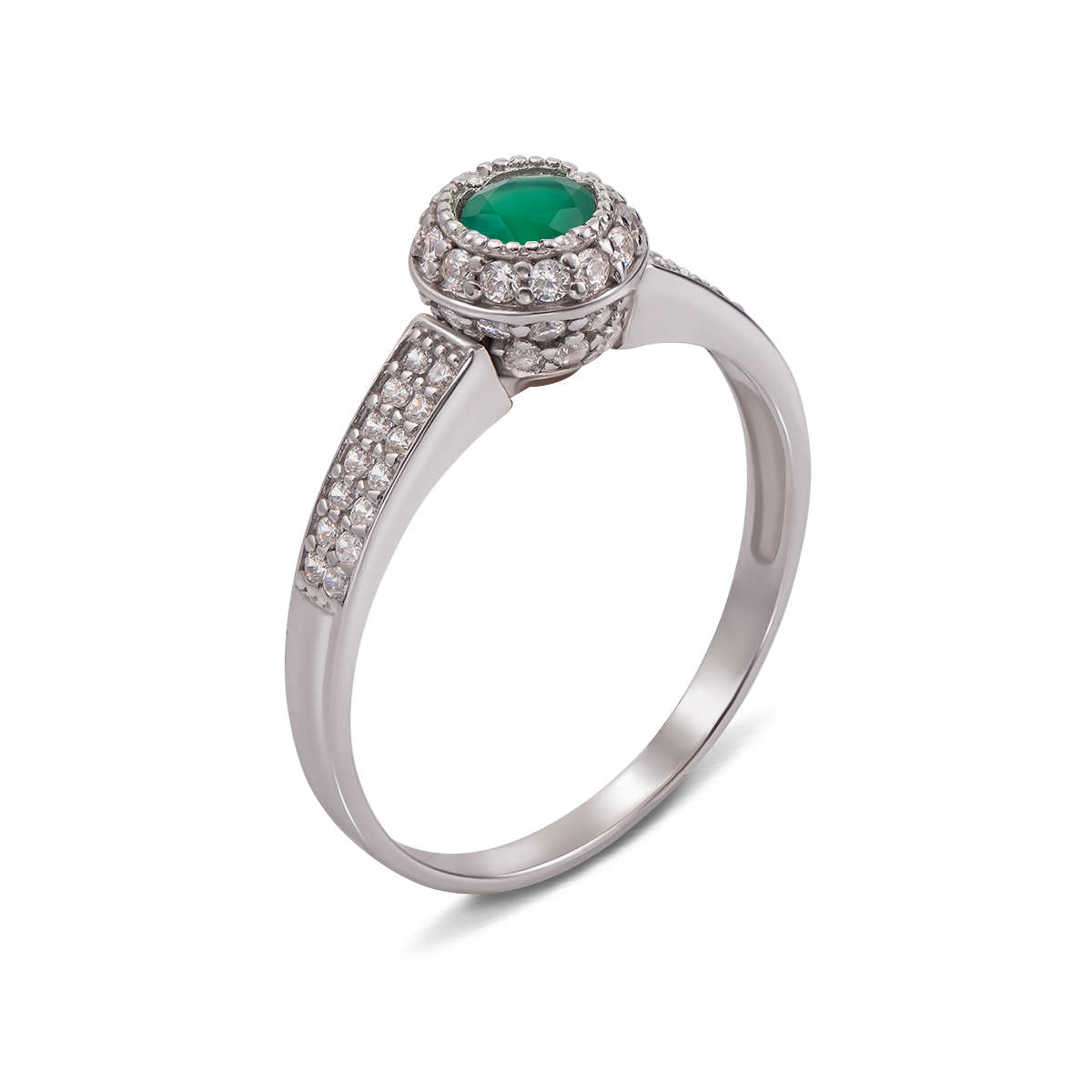 

Серебряное кольцо с зеленым агатом и фианитами 000136415 17.5 размера