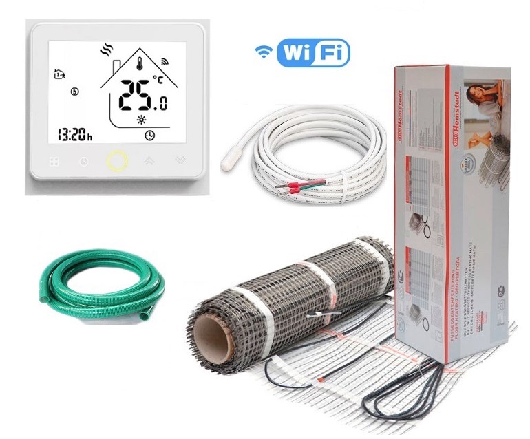 

Теплый пол Hemstedt двухжильный мат DH 1.5 м2 225Вт в комплекте с программируемым сенсорным WiFi терморегулятором в комплекте(Vvp218)