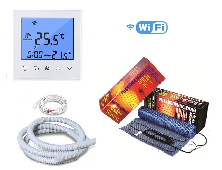 

Теплый пол Arnold Rak нагревательный двухжильный мат под плитку FH-ЕС 180 135Ват 0.75 м² с программируемым сенсорным терморегулятором WI-FI White в комплекте