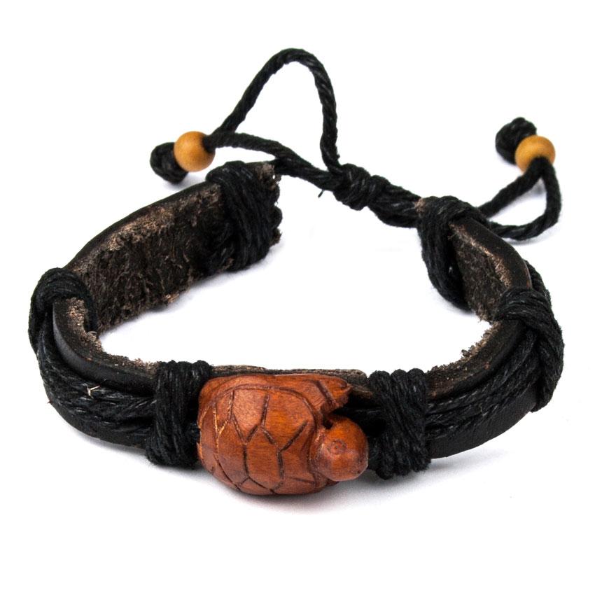 

Браслет Кожаный Summer Time Деревянная Черепаха Wood Turtle One Size Чёрный