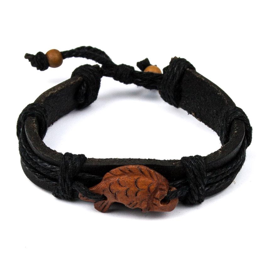 

Браслет Кожаный Summer Time Рыба Wood Fish Summer Time One Size Чёрный