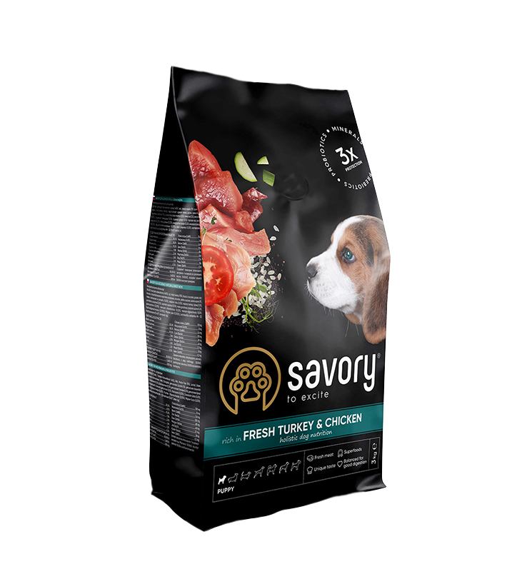 Сухой корм для щенков Savory со свежим мясом индейки и курицей 3 кг ...