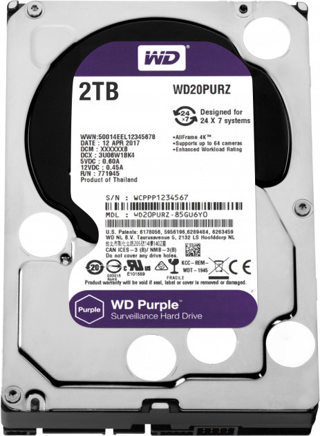 

Жесткий диск 3.5" 2Tb Western Digital Purple, SATA3, 64Mb, 5400 rpm (WD20PURZ)
