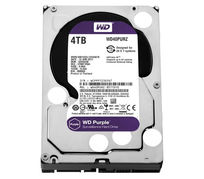 

Жесткий диск 3.5" 4Tb Western Digital Purple, SATA3, 64Mb, 5400 rpm (WD40PURZ)