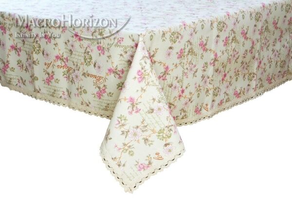 

Скатерть хлопковая MacroHorizon с кружевом Provence Rose, Круг 150 см