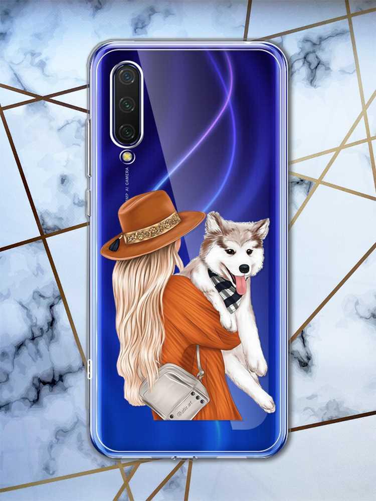 Прозрачный чехол на Xiaomi Mi A3 дизайн Девушка с собачкой принт 115 ...