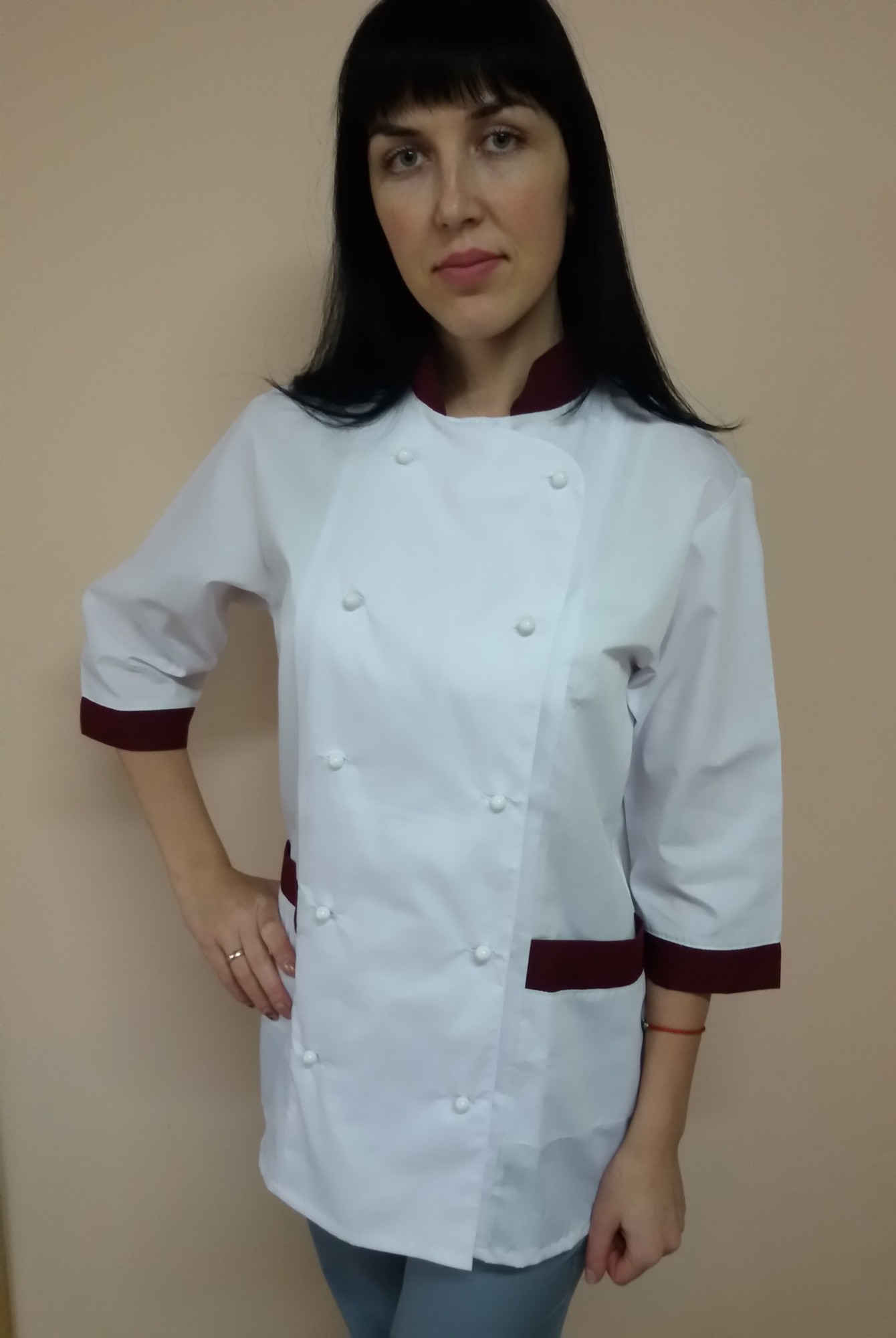 Китель Классика для повара на пуклях рубашечная ткань три четверти ...