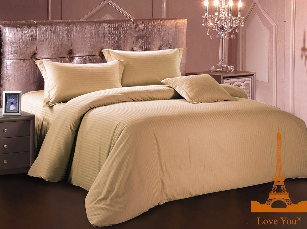 

Постельное бельё Love You страйп-сатин темно-бежевый евро-размер