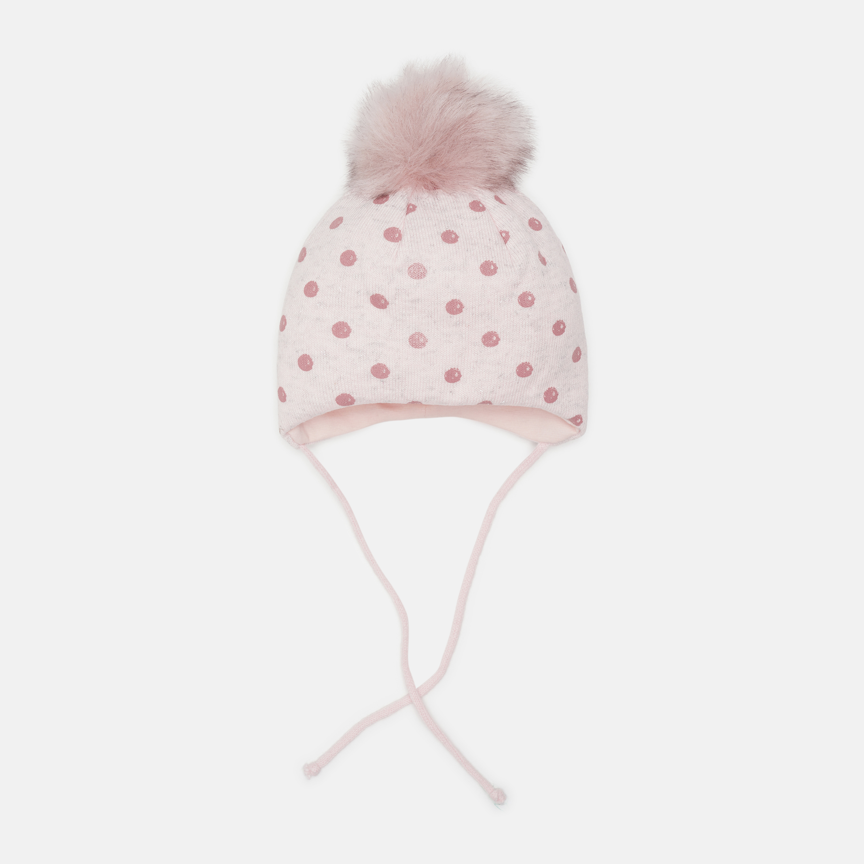 Акція на Дитяча зимова шапка в'язана на зав'язках з помпоном для дівчинки Broel Cherry ZB13641P5BRO-007 43 см Світло-рожевий/рожевий від Rozetka