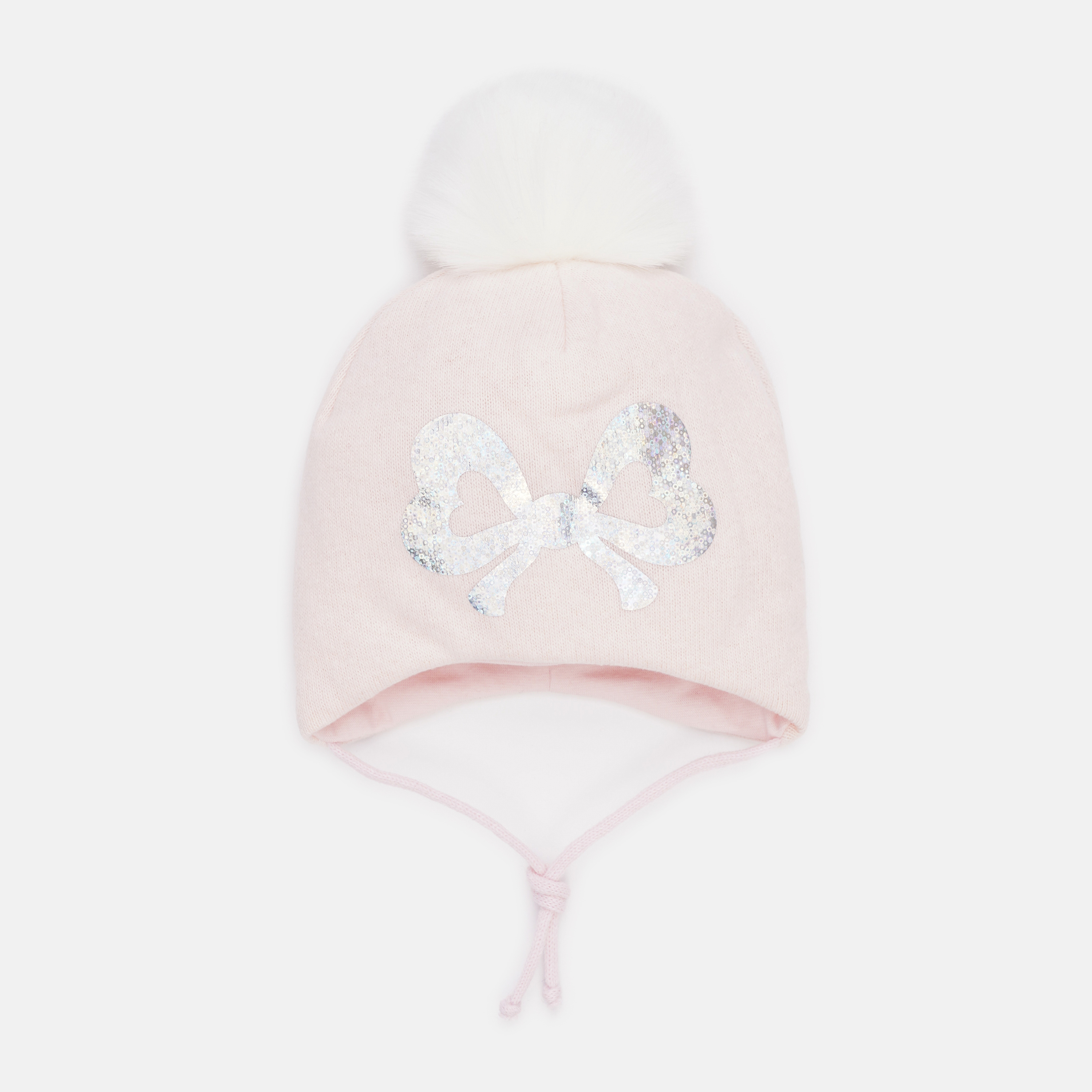 Акція на Дитяча зимова шапка в'язана на зав'язках з помпоном для дівчинки Broel Chika ZB13641O9BRO-007 45 см Світло-рожева від Rozetka