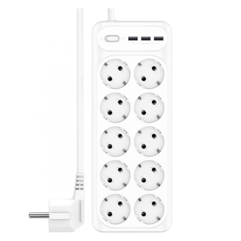 Сетевой удлинитель фильтр XO WL07 |3USB, 10 Розеток, 4000W, 5W/3.1A, 2m ...