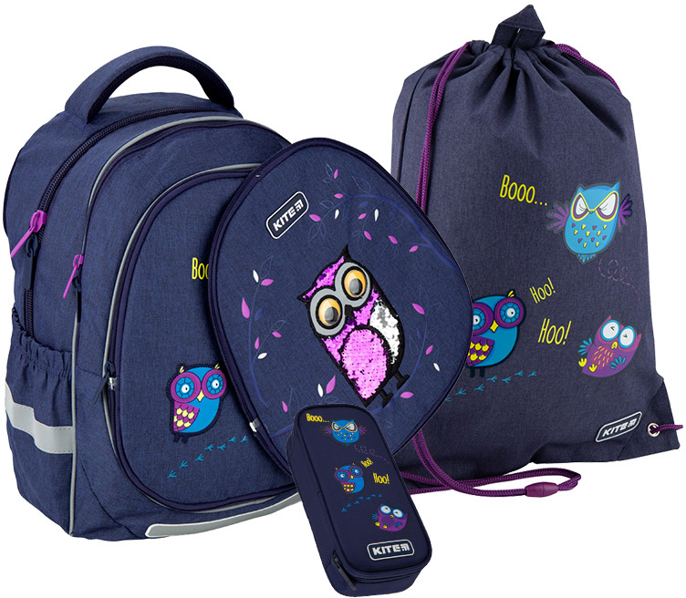 

Школьный набор рюкзак + пенал + сумка для обуви Kite Education Owls SET_K20-700M(2p)-2