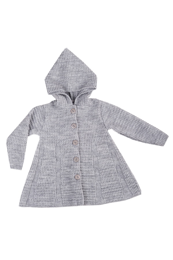 

Теплый жакет для девочки на пуговках с капюшоном Mari-Knit 0792 р60 116см серый 40338