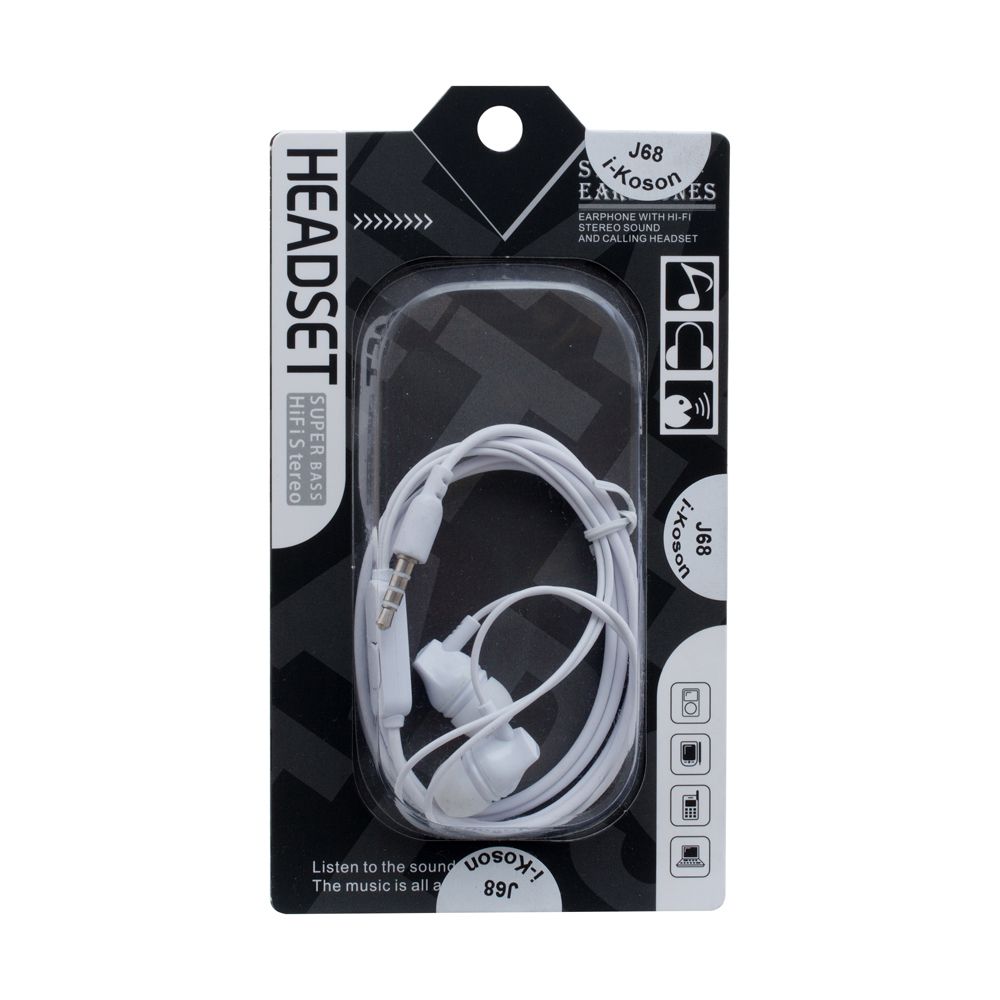 

Наушники Headset i-Koson J68 белые, микрофон (бл.)