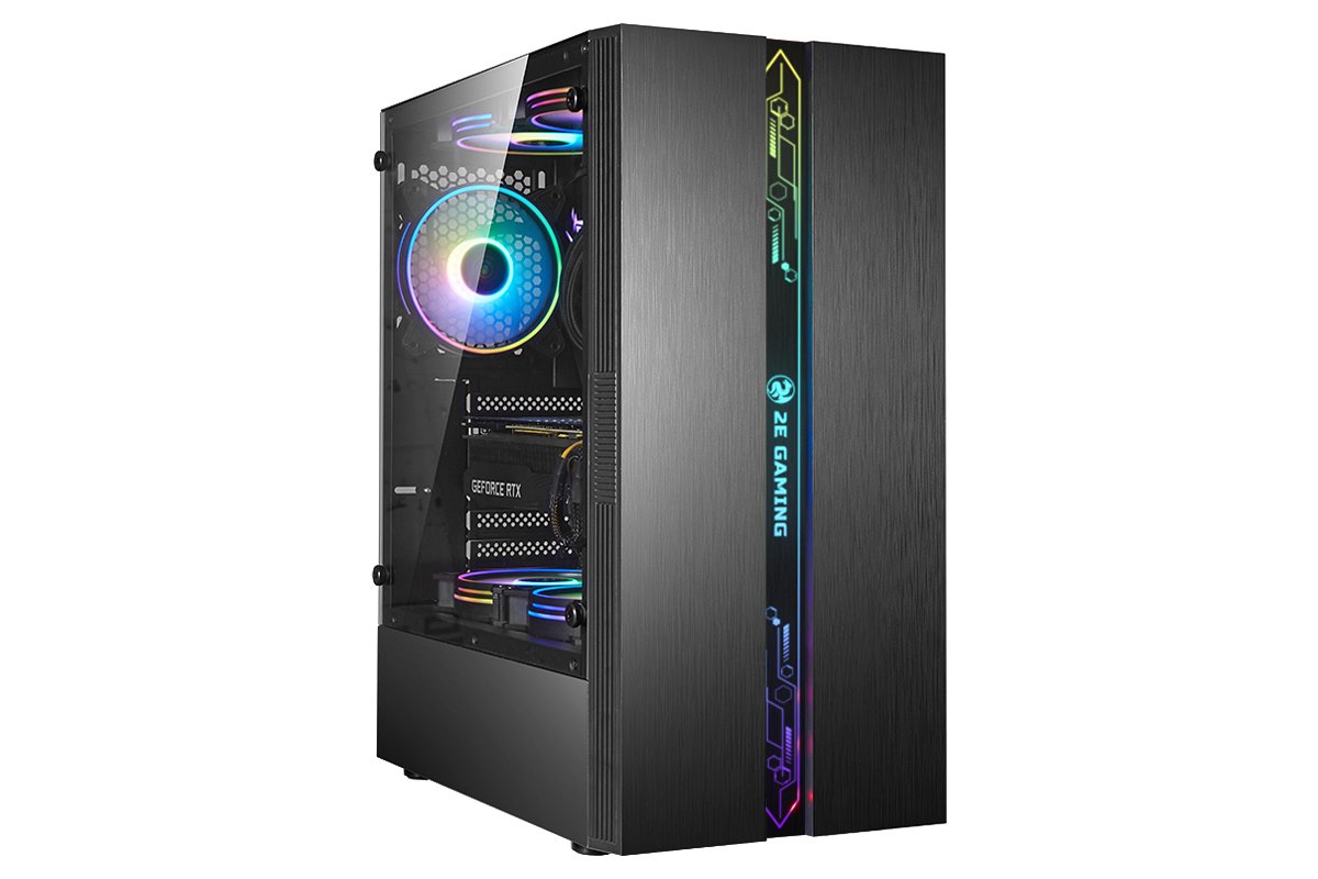 

Корпус 2E Gaming RUNA (G2107) MidT, 2*USB2.0,1*USB3.0, лента ARGB,стекло (бок.пан.),без БП,черн.