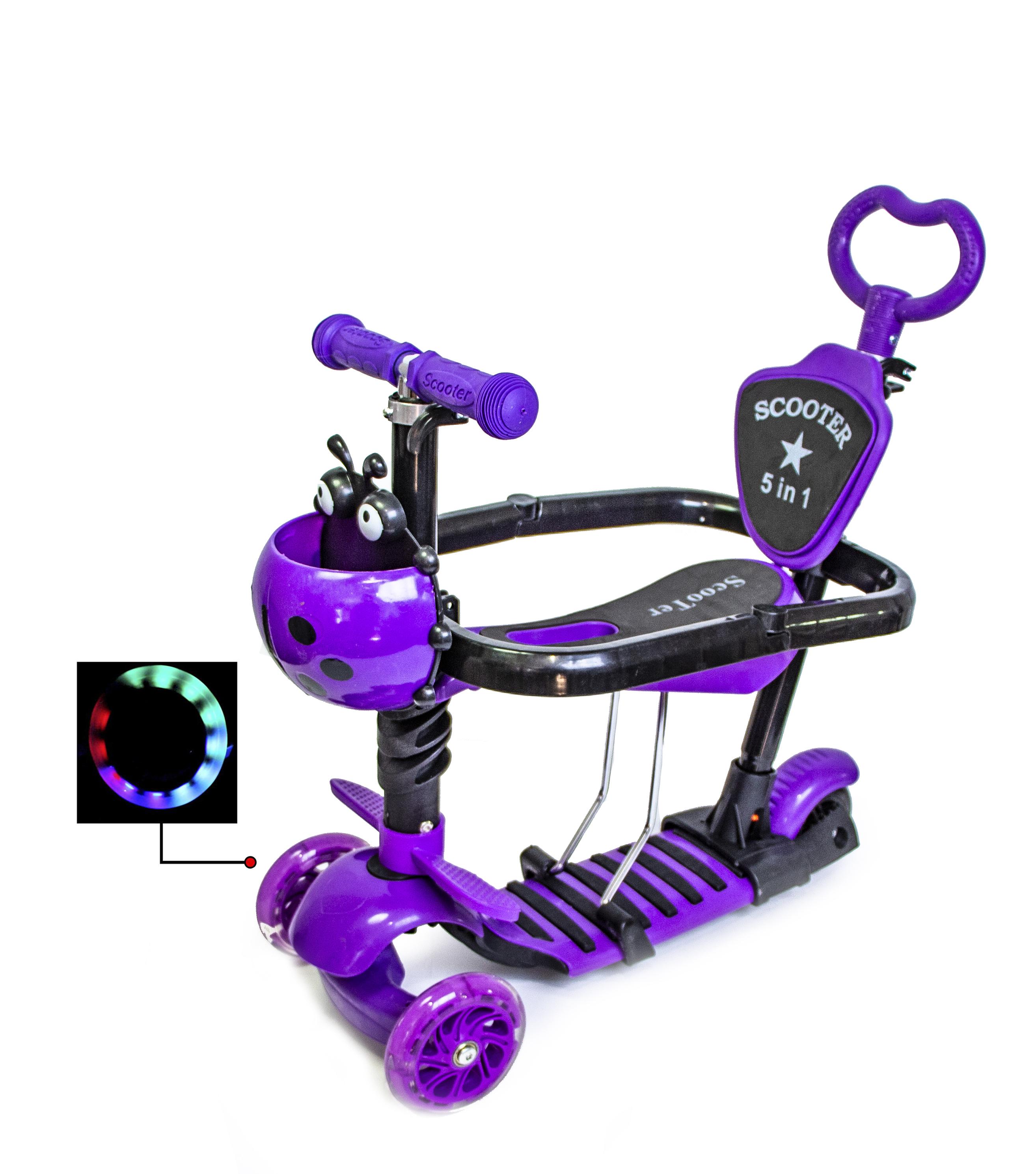 

Самокат детский Scale Sports Kinder с сиденьем и родительской ручкой Божья коровка фиолетовый