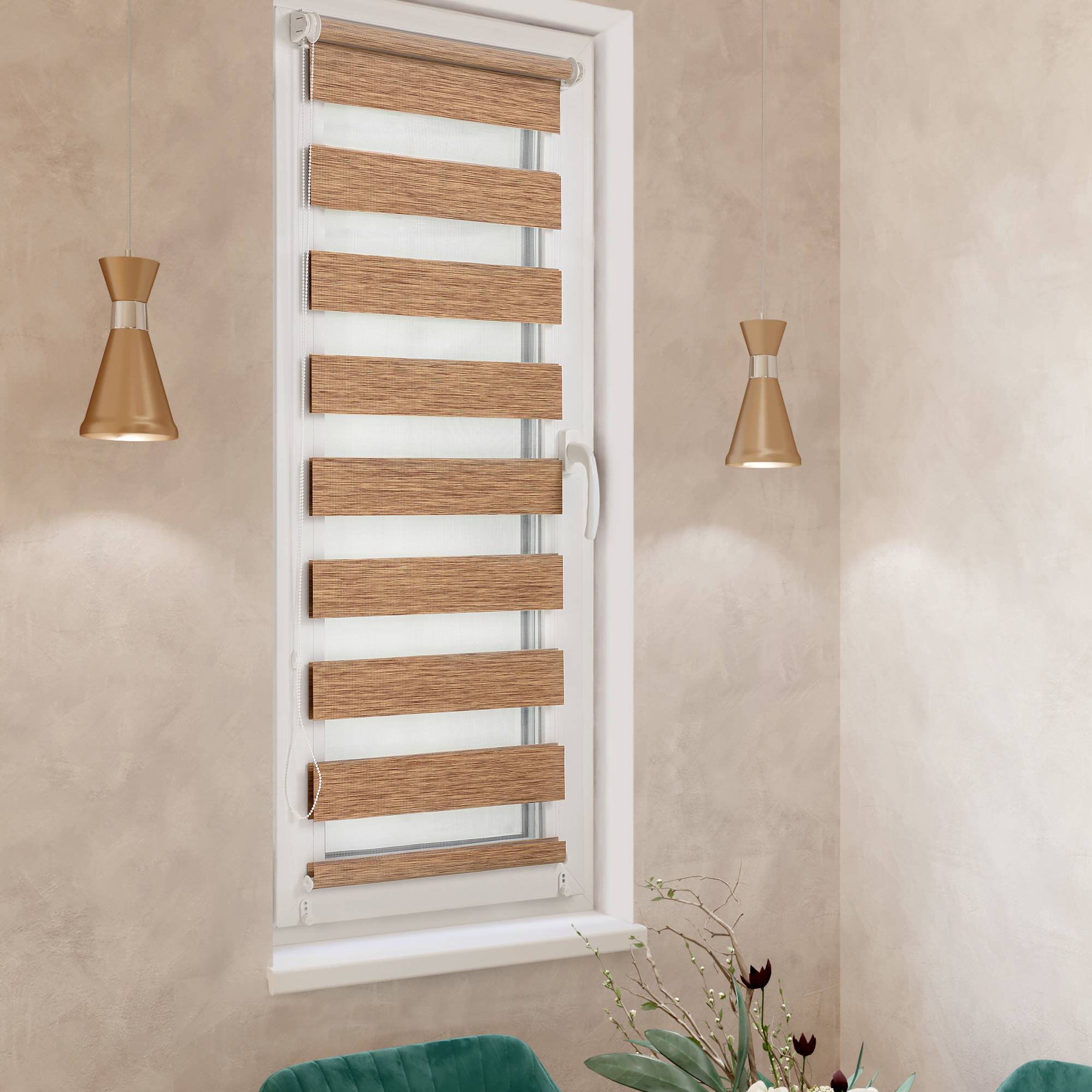 

Ролет тканевый Roll deLuxe День Ночь Дуб 65x160 см