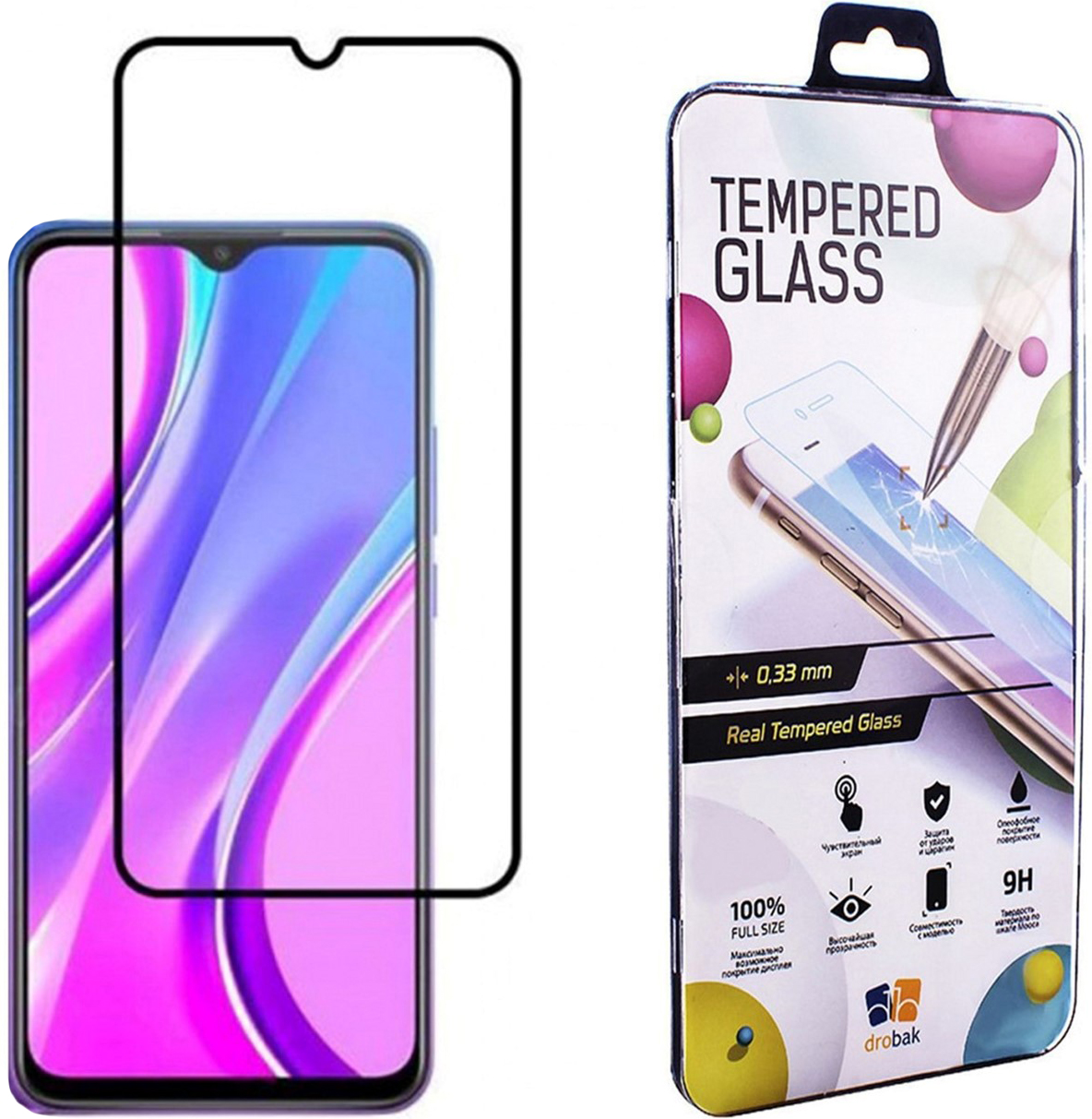 

Защитное стекло Drobak Full Cover Full Glue для Xiaomi Redmi 9 Black