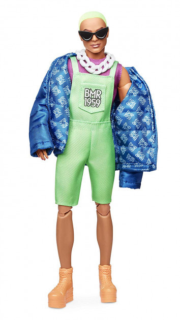 

Кукла Ken BMR 1959 Mattel Fully Poseable Fashion Doll with Neon Hair, Neon Overalls & Puffer Jacket Mattel