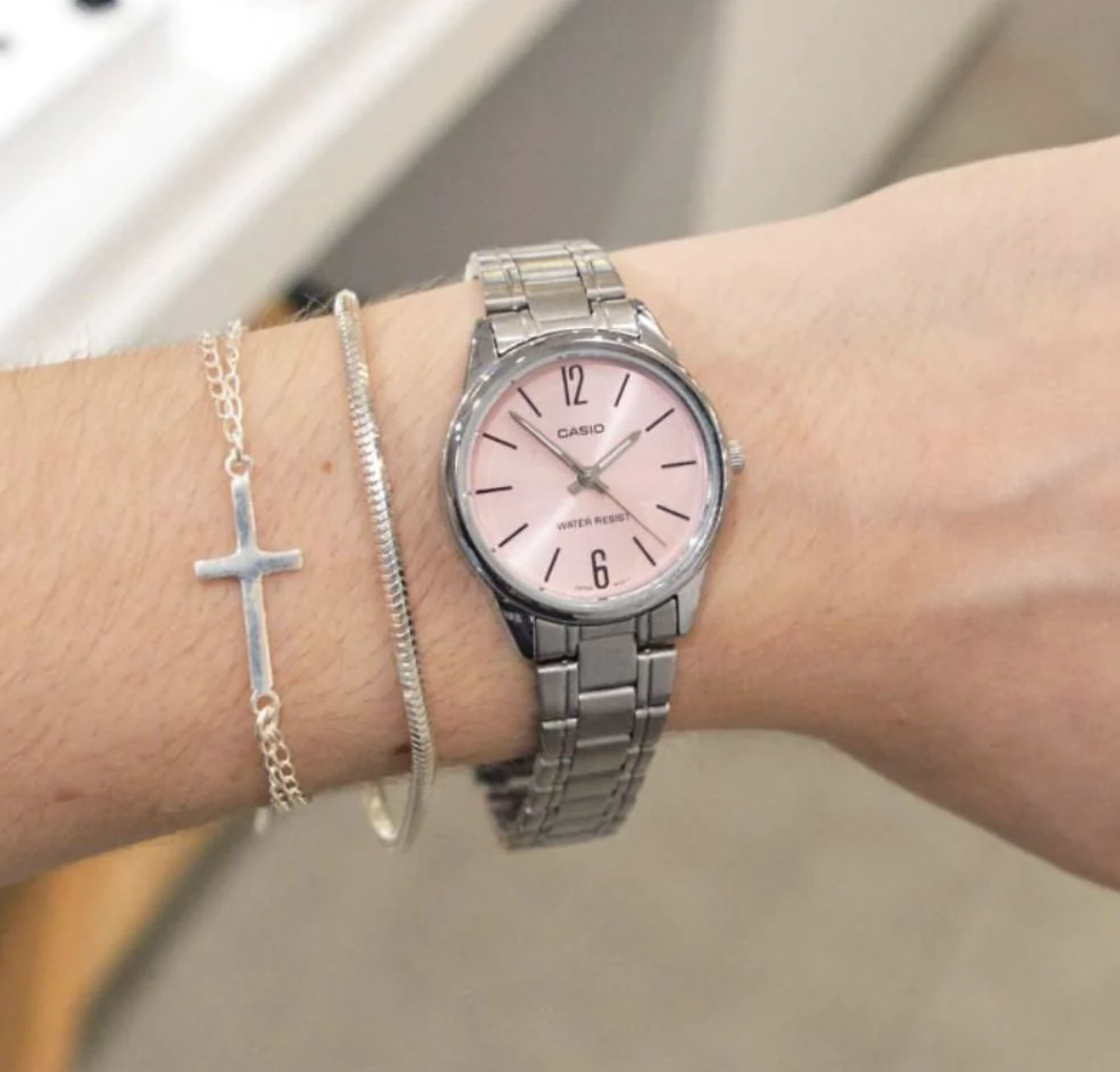 Наручные женские часы Casio LTP-V005D-4BUDF Розовые с серебристым ...
