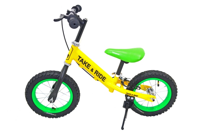 

Детский беговел Take&Ride на резиновых надувных колесах с задним ручным тормозом и подножкой RB-50 Pro желто-салатовый(TR-RB 50 Pro желто-салатовый)