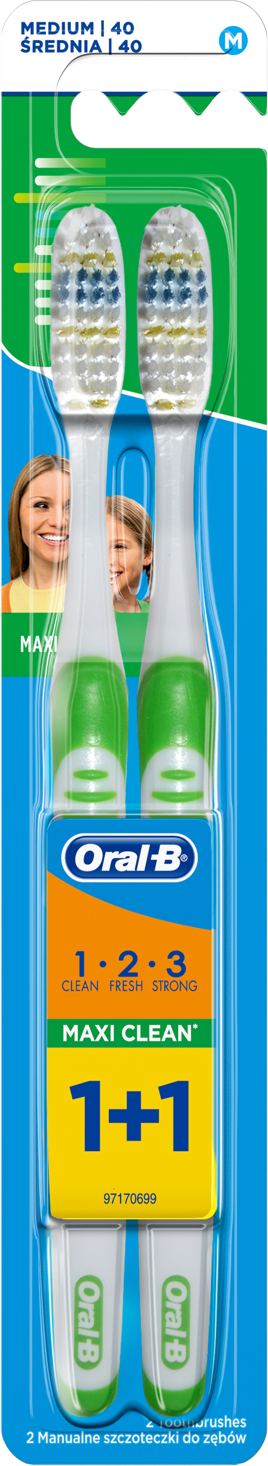 Набор зубных щеток Oral-B 1+1 Maxi Clean 1-2-3 3-Эффекта средней ...