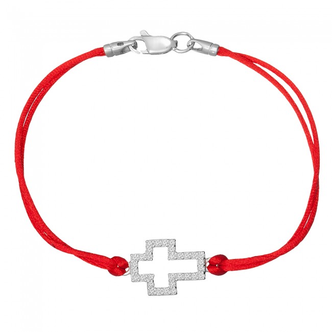

Браслет Jewel-case Красный шелковый с серебряной вставкой Крестик 4078-kr 16.0