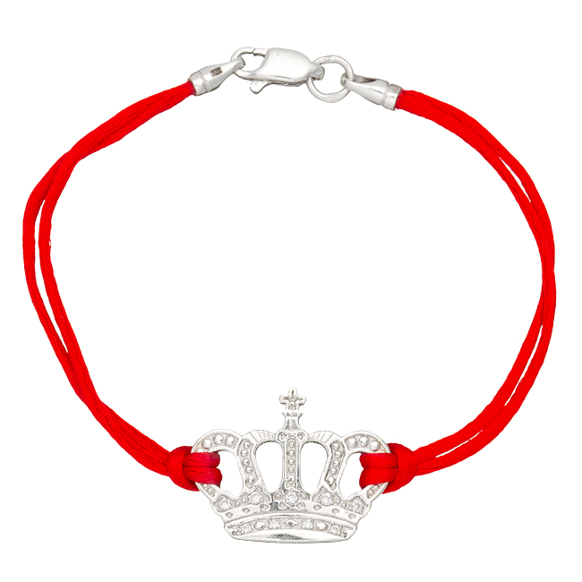 

Браслет Jewel-case Красный шелковый с серебряной вставкой Корона с камнями 4015-kr 17.0