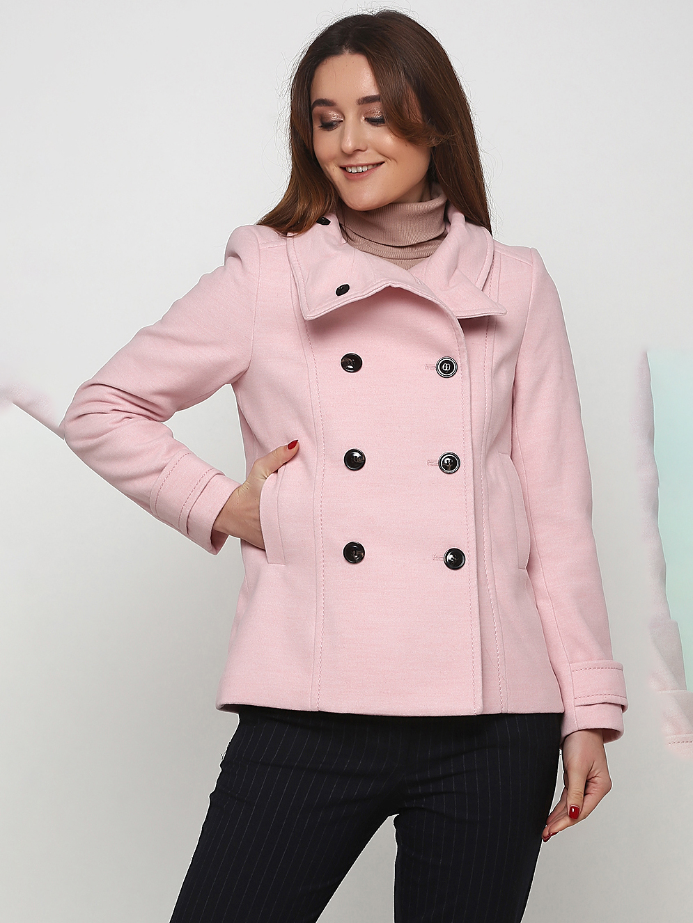 Акція на Пальто осіннє коротке жіноче H&M 0390162_роз._03 38 Рожеве від Rozetka