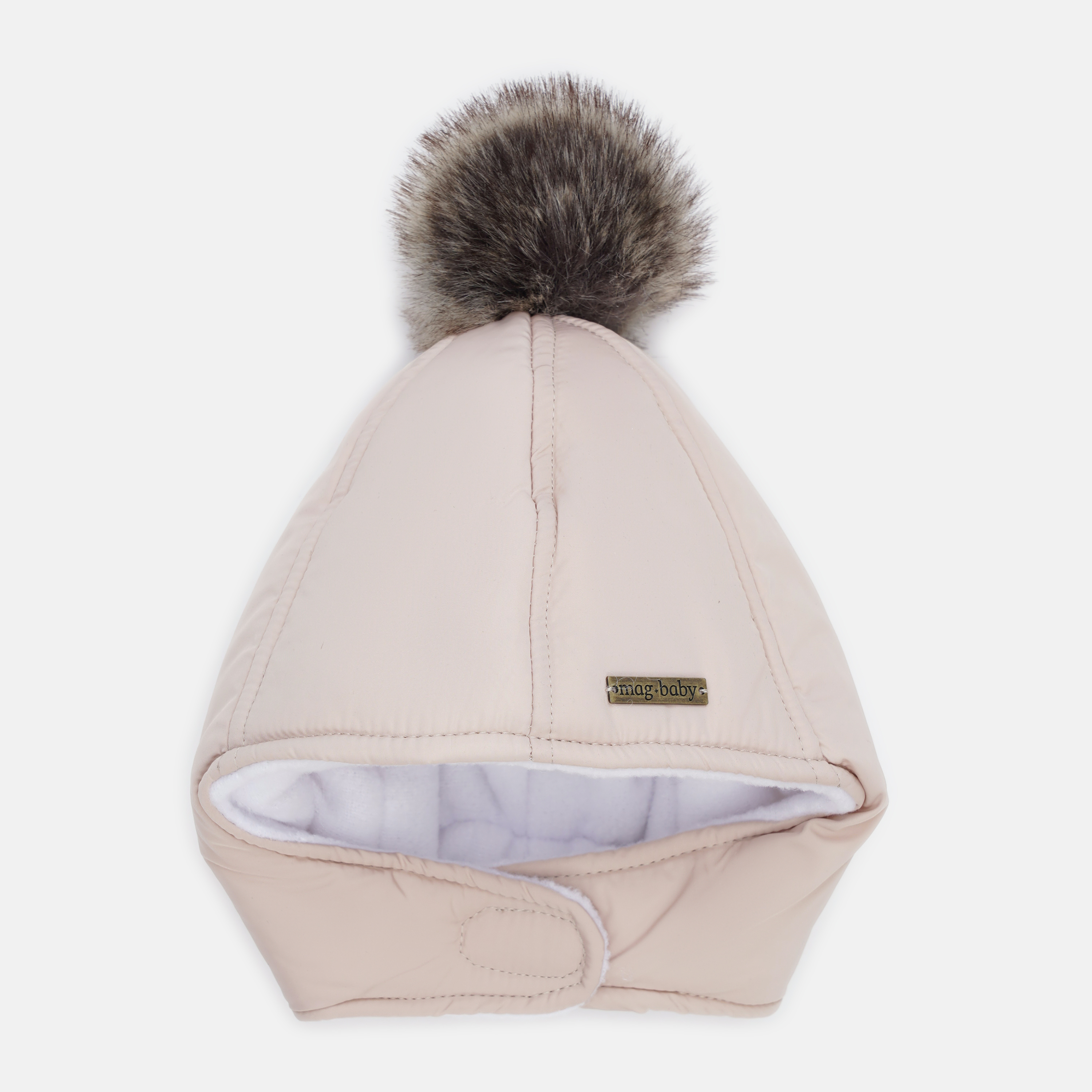 Акція на Дитяча зимова шапка з помпоном на флісі для дівчинки MagBaby Аляска 103227 42-46 см Бежева від Rozetka