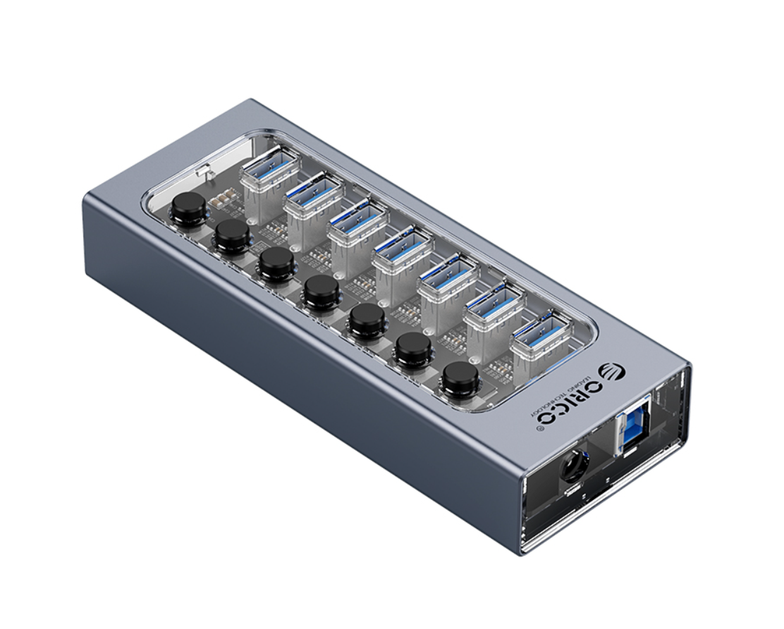 USB хаб Orico AT2U3-7AB USB 3.0 7 портов алюминиевый с блоком питания ...