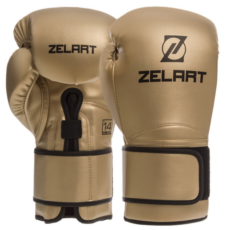 

Перчатки боксерские PU на липучке ZELART BO-1391 (р-р 12oz, золотисный) /2