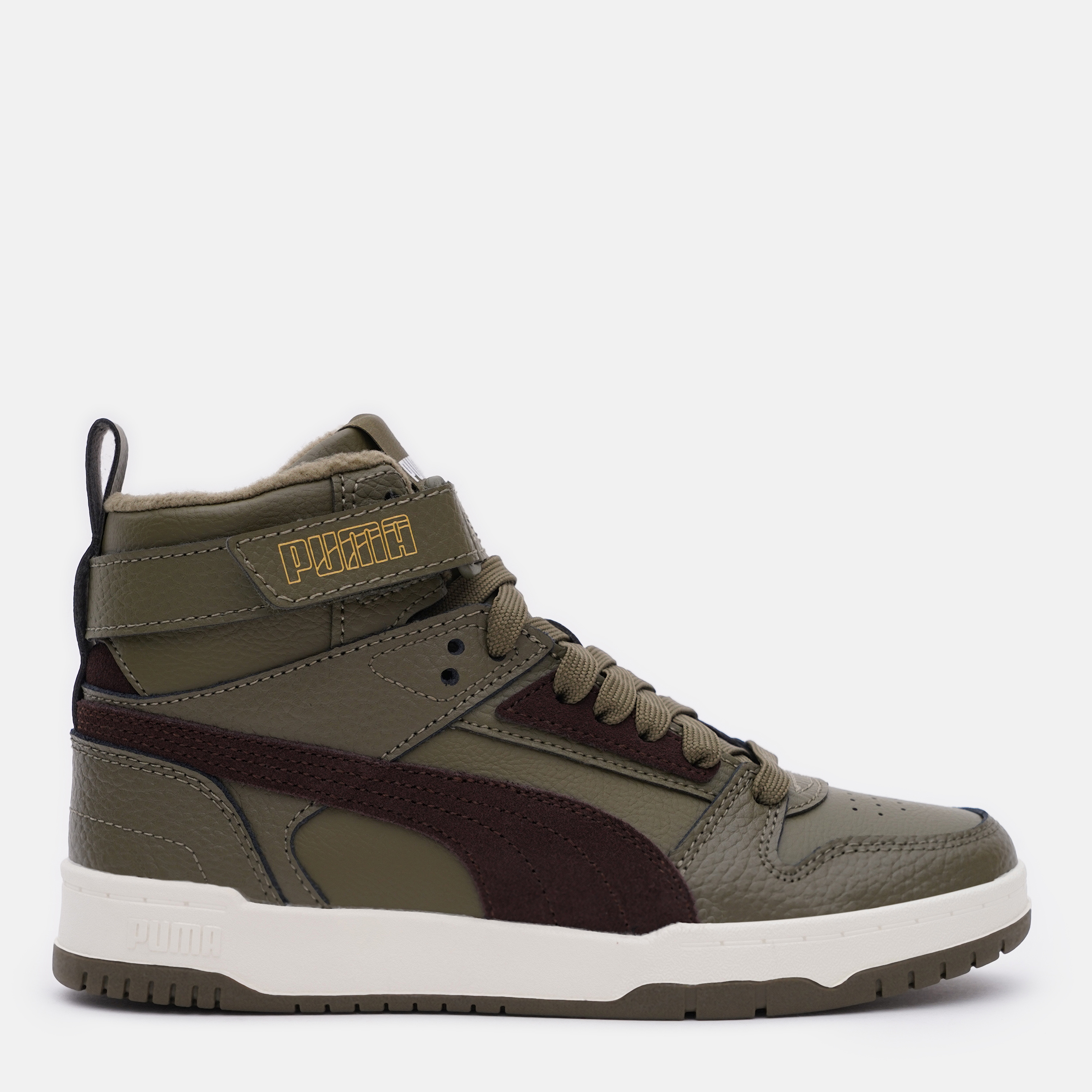 Акція на Черевики шкіряні дитячі Puma RBD Game WTR Jr 38844901 38 (5) Deep Olive-Dark Chocolate-Team Gold від Rozetka