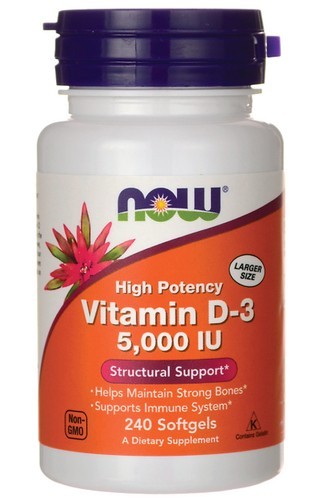 Витамин D3 высокоактивный 125 мкг (5000 МЕ) Now Foods 240 капсул – фото ...