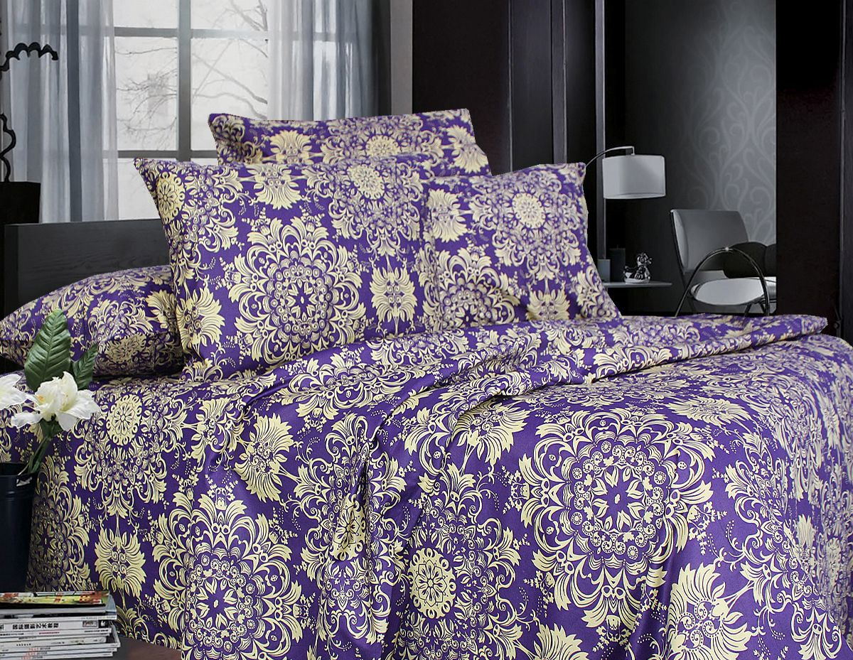 

Полуторный постельный комплект С0181 Еней-Плюс, цвет: фиолетовый, желтый