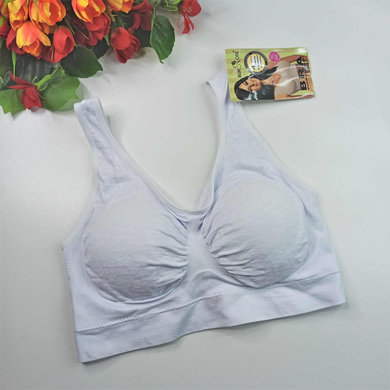 

Топик бесшовный батальный Bra на поролоне 2XL (80-90см) С-D белый (622)