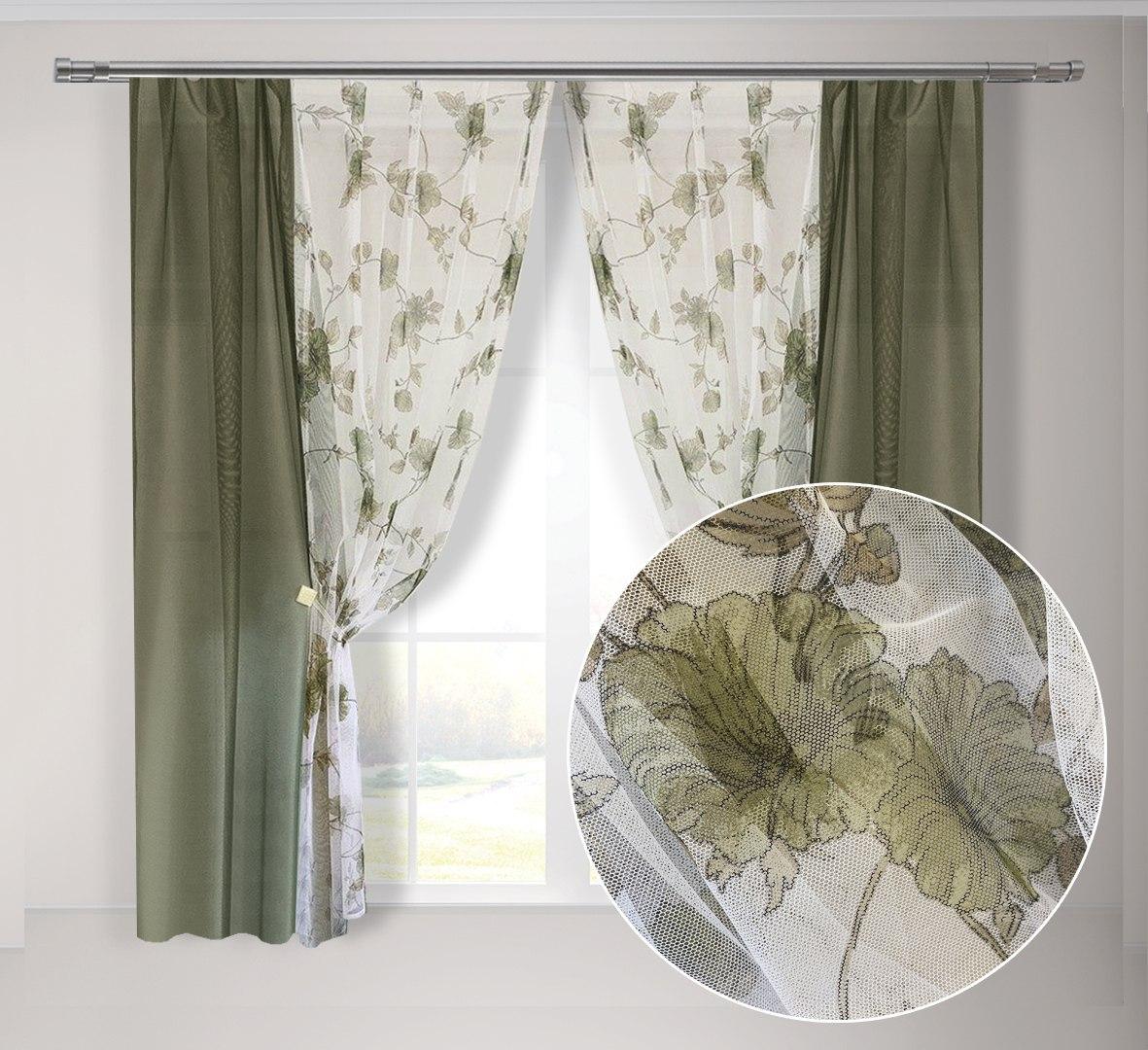 

Кухонные шторы из сетки с магнитными подхватами Adagio Windows Decor в оливковом цвете 3,7x1,6м