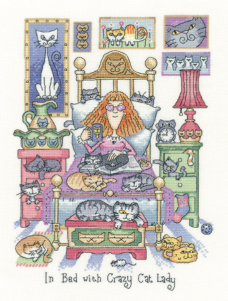 

Набір для вишивання хрестиком "У ліжку з Crazy Cat Lady//In Bed with Crazy Cat Lady" Heritage Crafts H1331