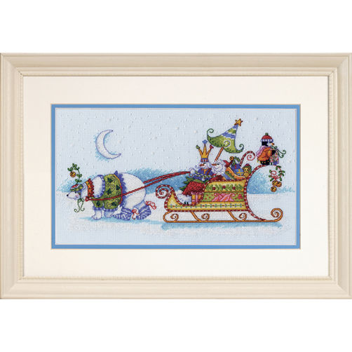

Набір для вишивання хрестиком "Сніговий ведмідь та санчата//Snow Bear and Sleigh" DIMENSIONS 70-08864