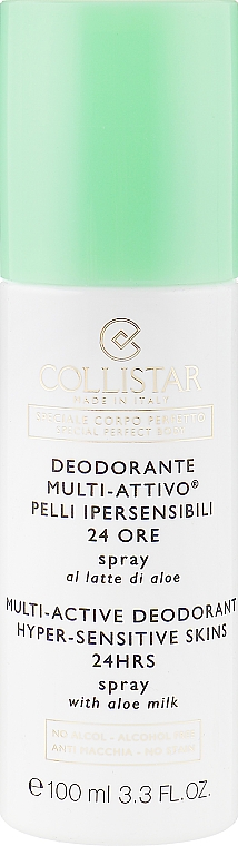 Collistar DEODORANTE MULTI-ATTIVO 24 ORE Spray pelli ipersensibili al latte  di aloe - no alcol 100 ml