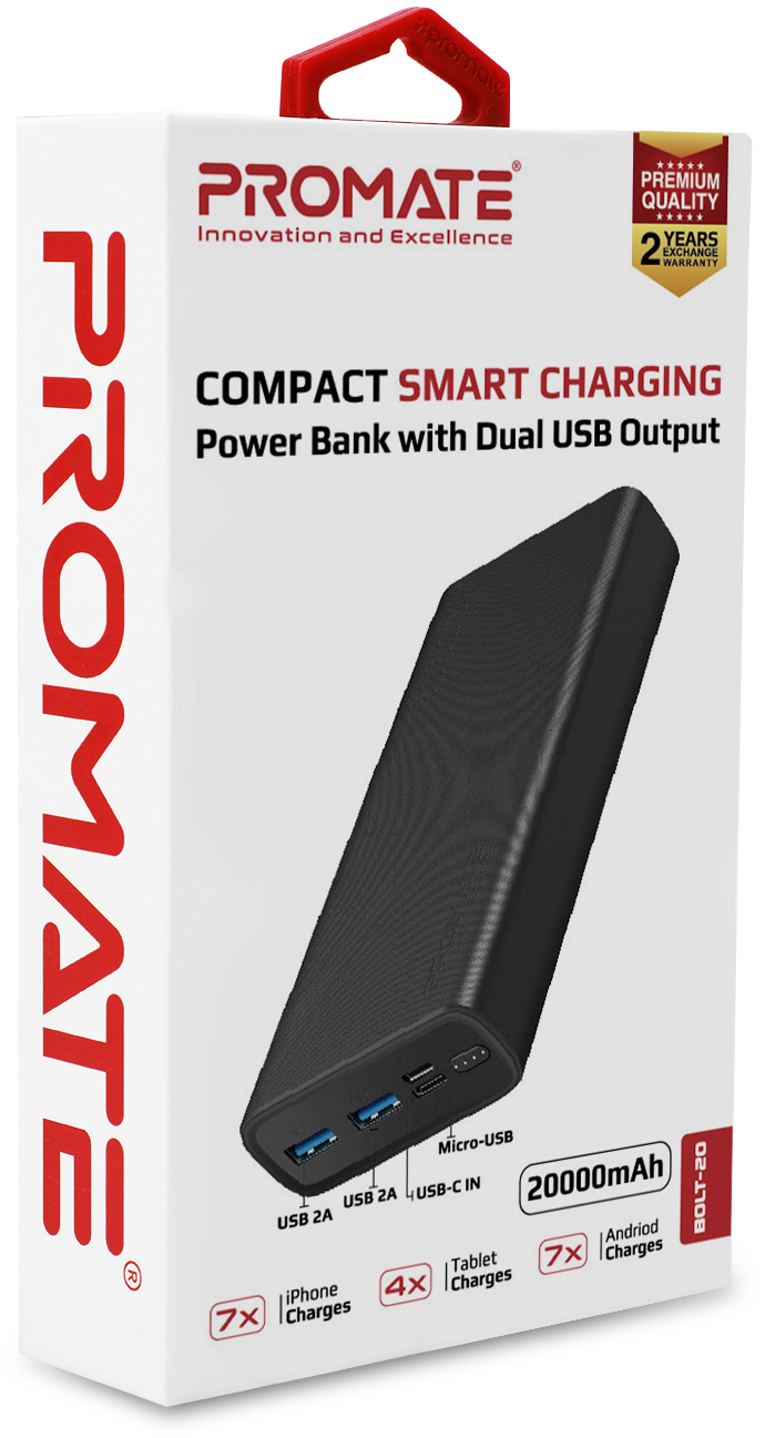 УМБ Promate Bolt-20 20000 mAh 10Вт 2xUSB Black (bolt-20.black) – фото,  отзывы, характеристики в интернет-магазине ROZETKA | Купить в Украине:  Киеве, Харькове, Днепре, Одессе, Запорожье, Львове