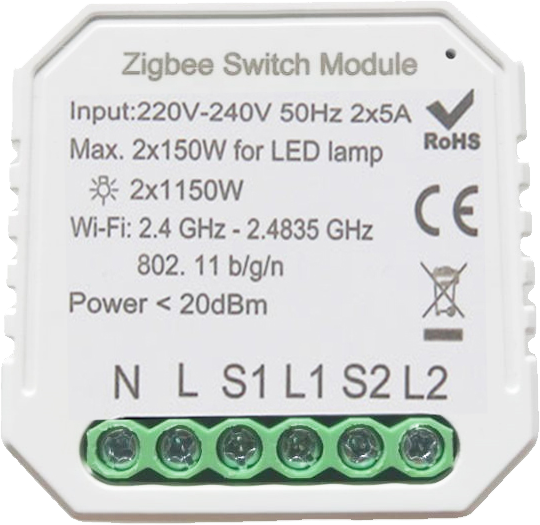 

Умный выключатель Tervix Pro Line ZigBee Switch (2 клавиши) реле для скрытого монтажа