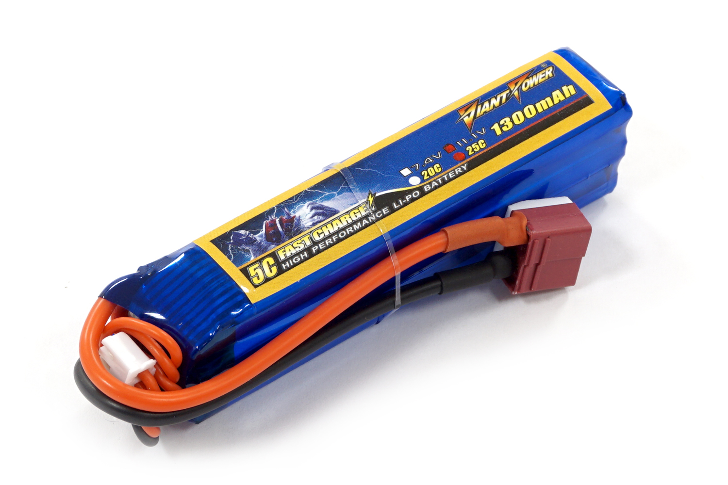 

Аккумулятор для страйкбола Giant Power (Dinogy) Li-Pol 11.1V 3S 1300mAh 25C 24х20х96мм T-Plug