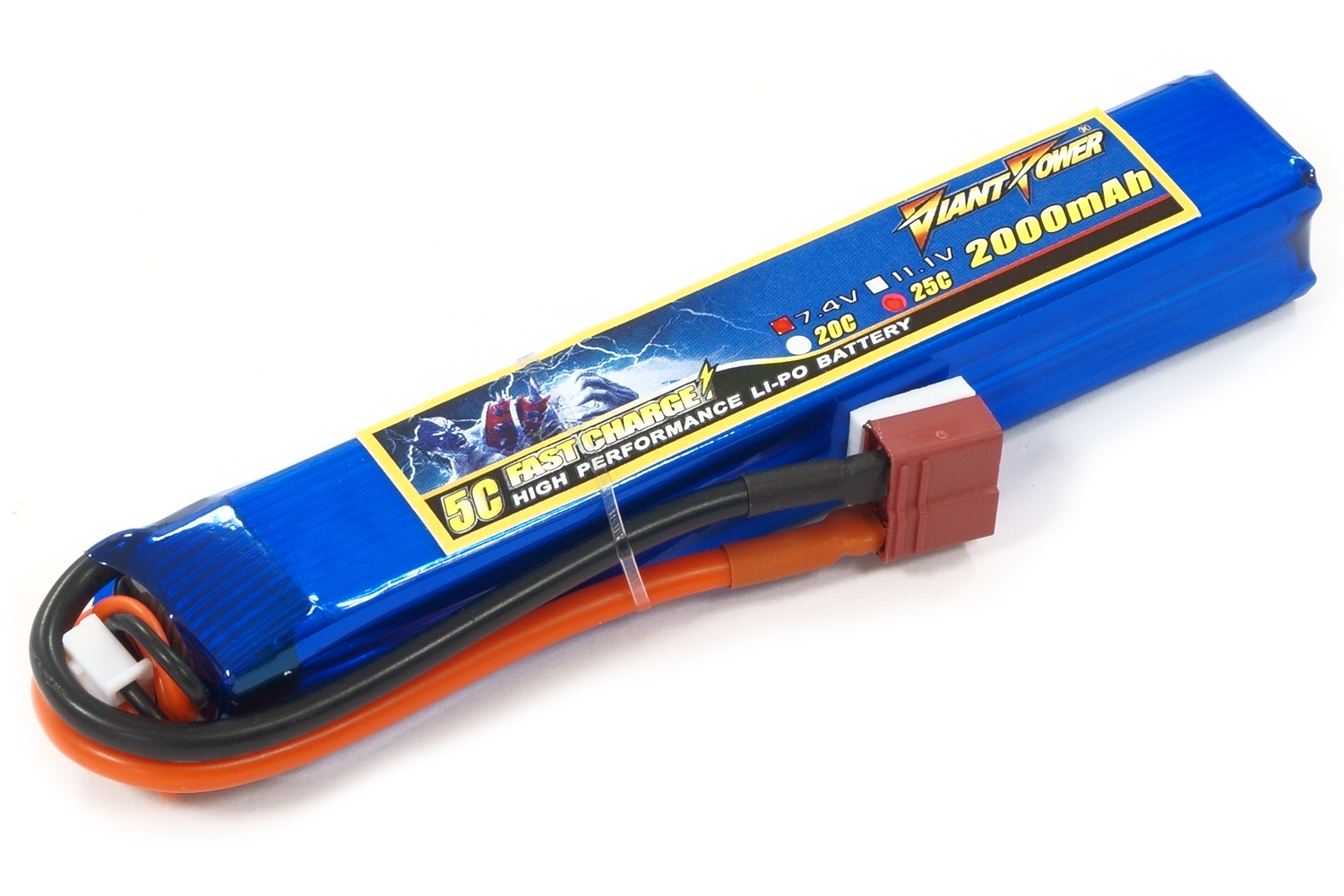 

Аккумулятор для страйкбола Giant Power (Dinogy) Li-Pol 7.4V 2S 2000mAh 25C 20х21х126мм T-Plug