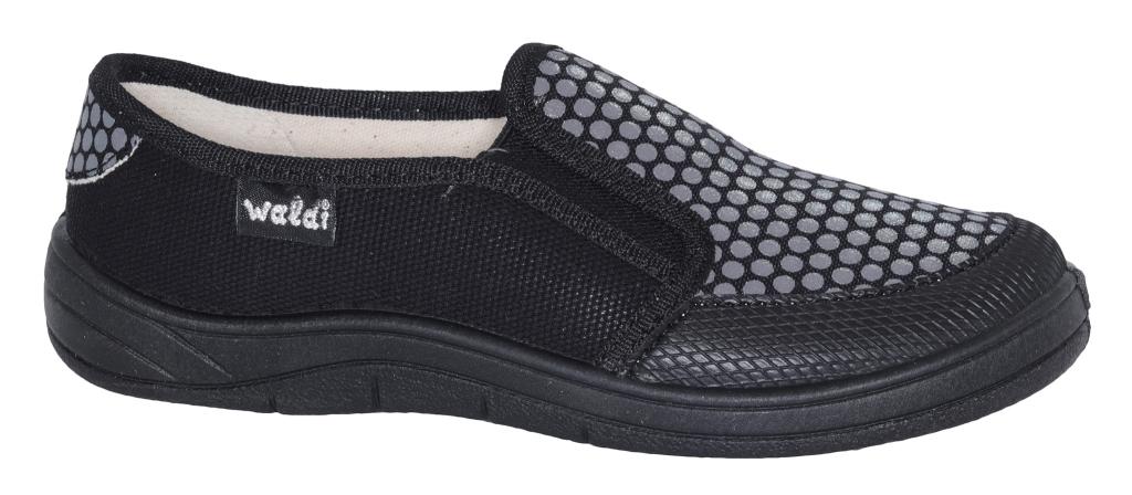 

Слипоны Waldi Вика резин для девочек черно-серебристые, текстиль. Размер 33